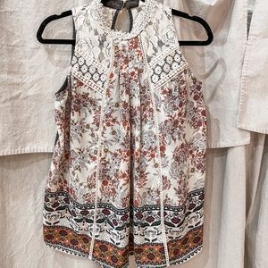 Floral Sleeveless Blouse with Lace Detail